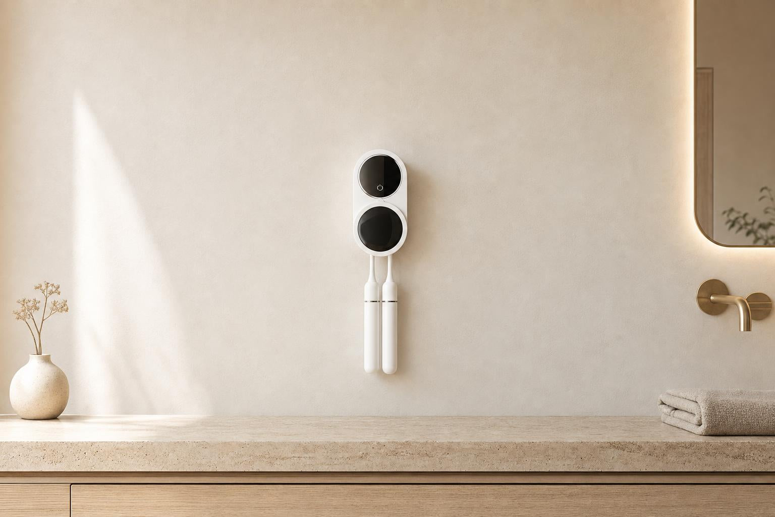 BRUSÉ Duo on a bathroom wall