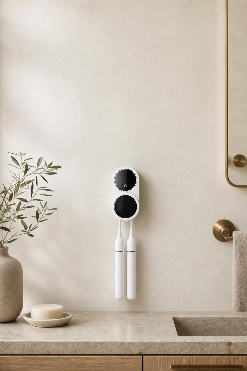 BRUSÉ Duo on a bathroom wall
